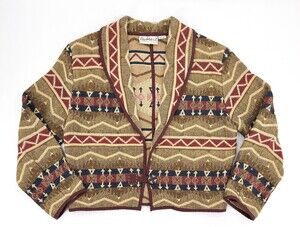 Flashback Cardigan Sweater Womens Large Aztec Long Sleeve Single Button Crop